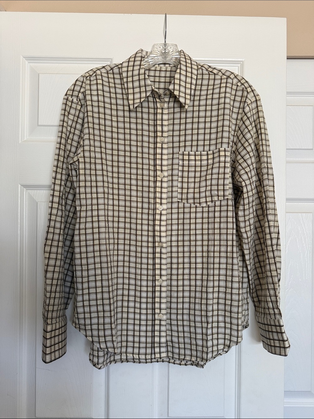 Mango Brown Check Cotton Shirt S (4)
